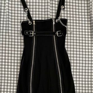 Punk goth black overall dress with zippers